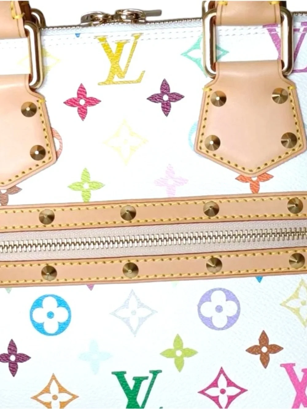 Auth Louis Vuitton Alma white Multicolor Bag Monogram Satchel Murakami Like New - Picture 3 of 10